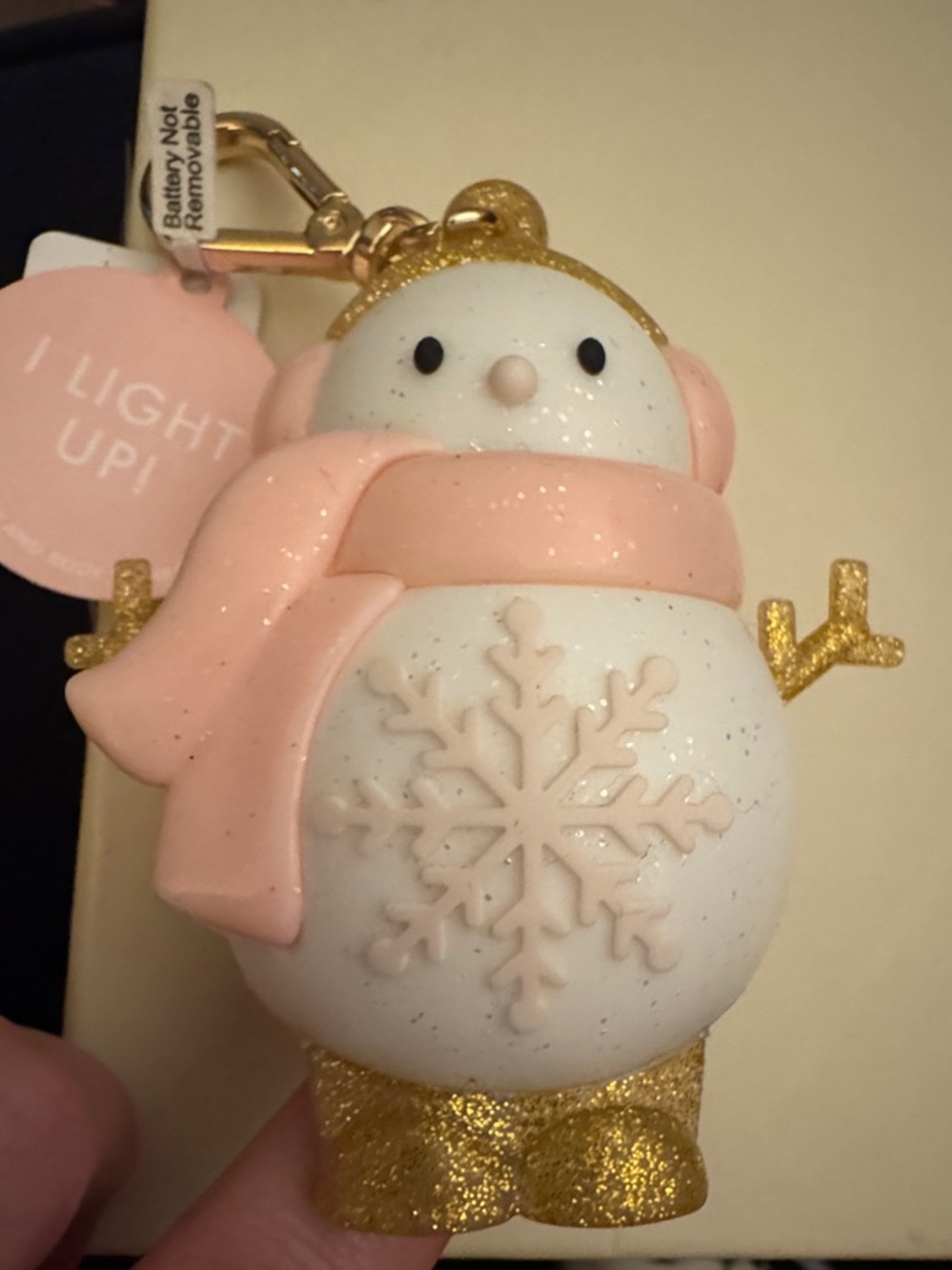 NWTBath & Body Works Pink & Gold Snowman Light-Up Keychain/Hand Sanitizer Holder
